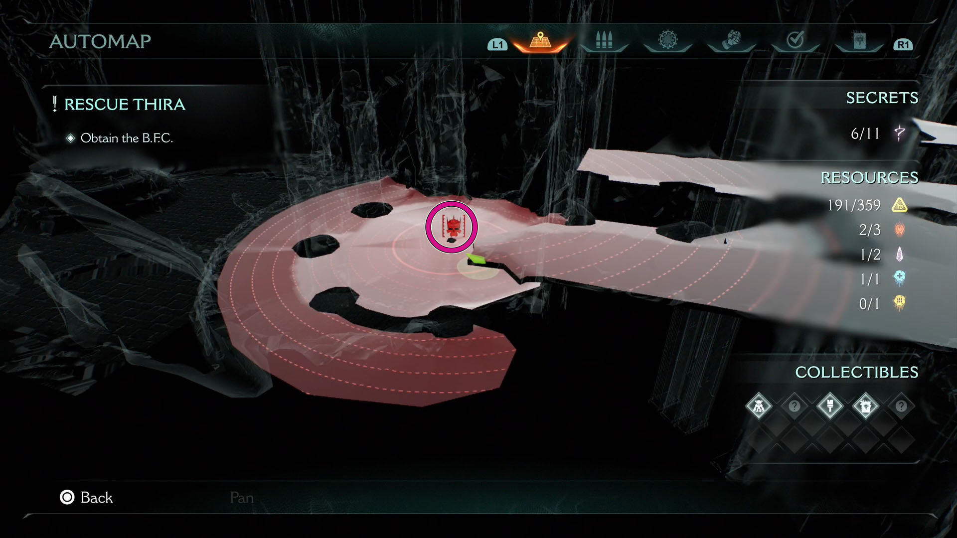 A Doom: The Dark Ages screenshot showing the location of Chapter 14’s leader on the map. 