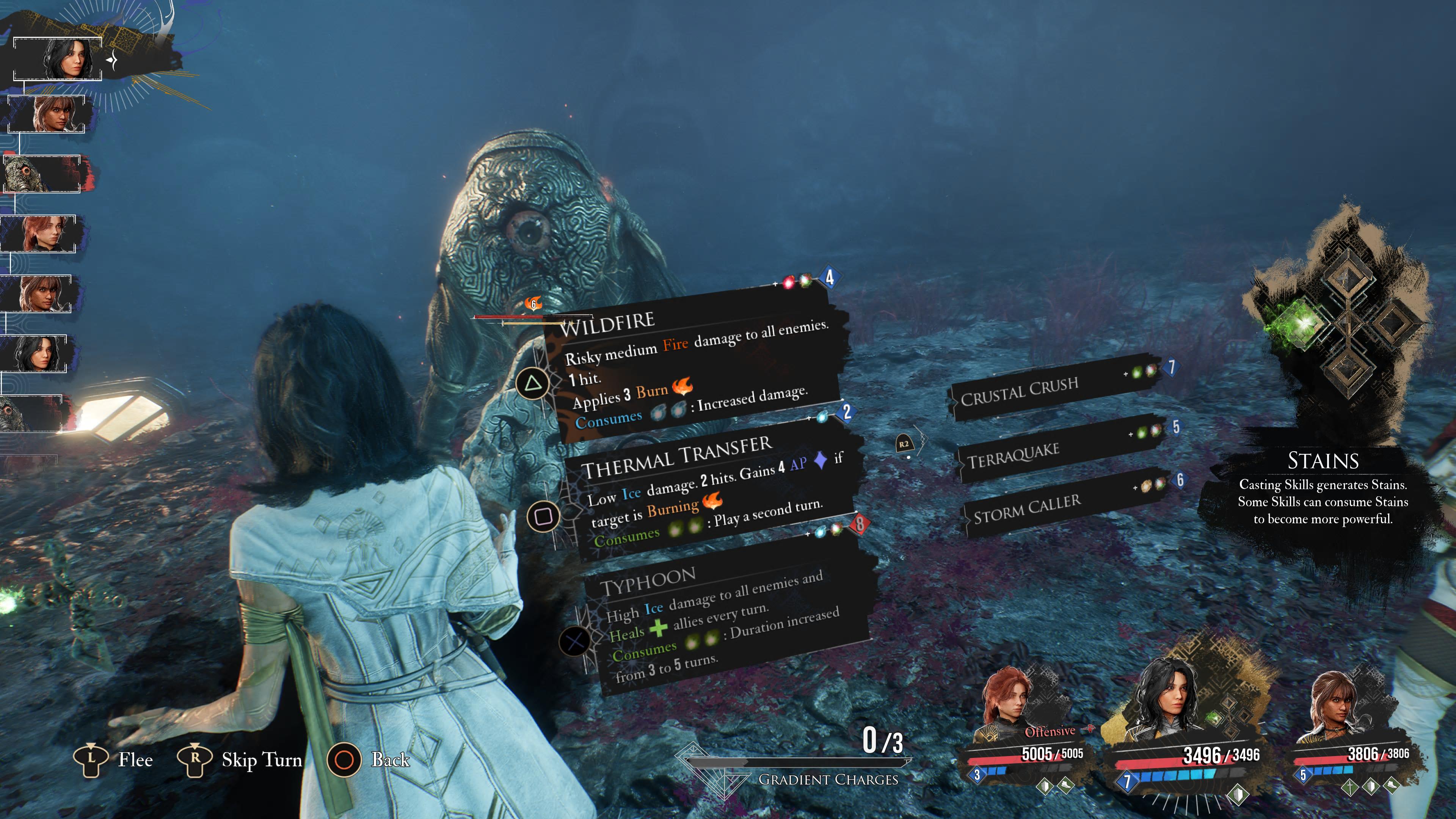 Lune’s skill menu in battle in Clair Obscur: Expedition 33.