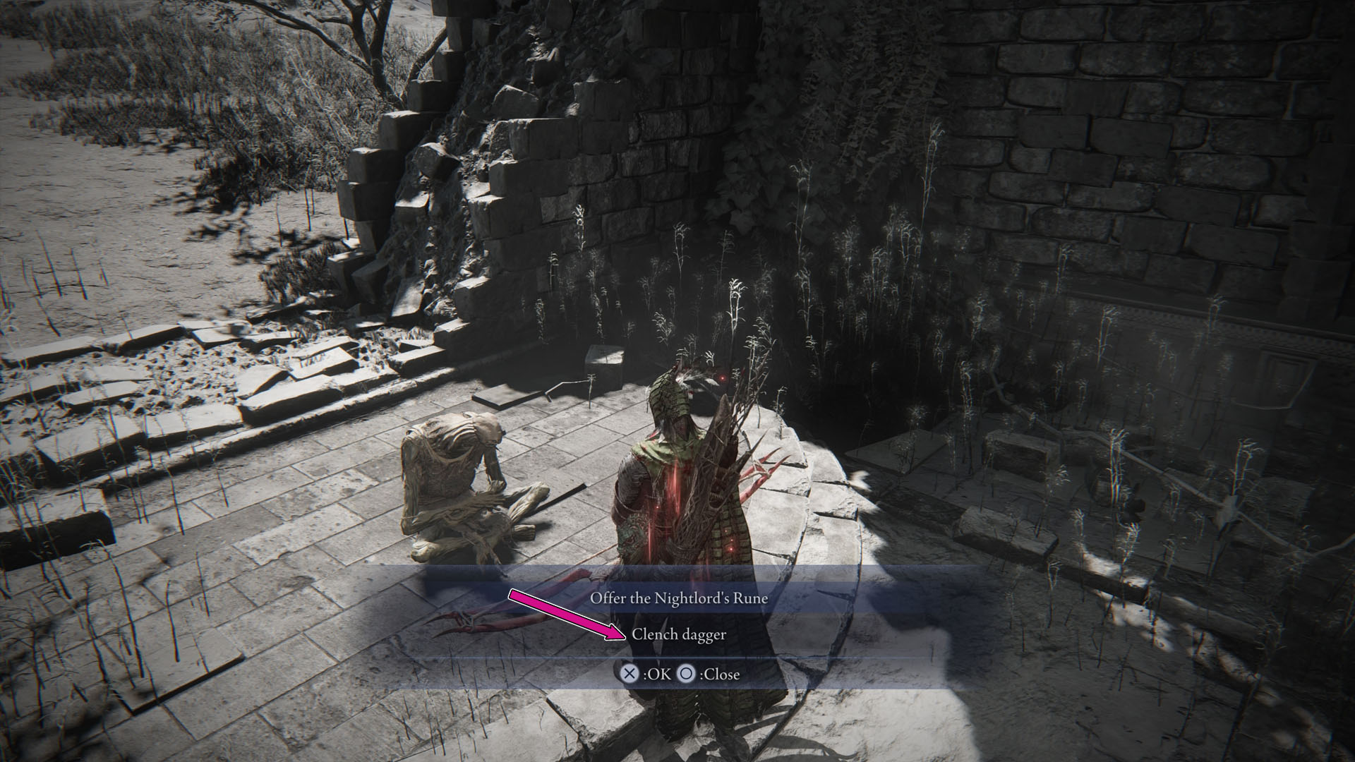 An Elden Ring Nightreign screenshot showing the corpse you need to interact to finish Ironeye’s Remembrance quest. 