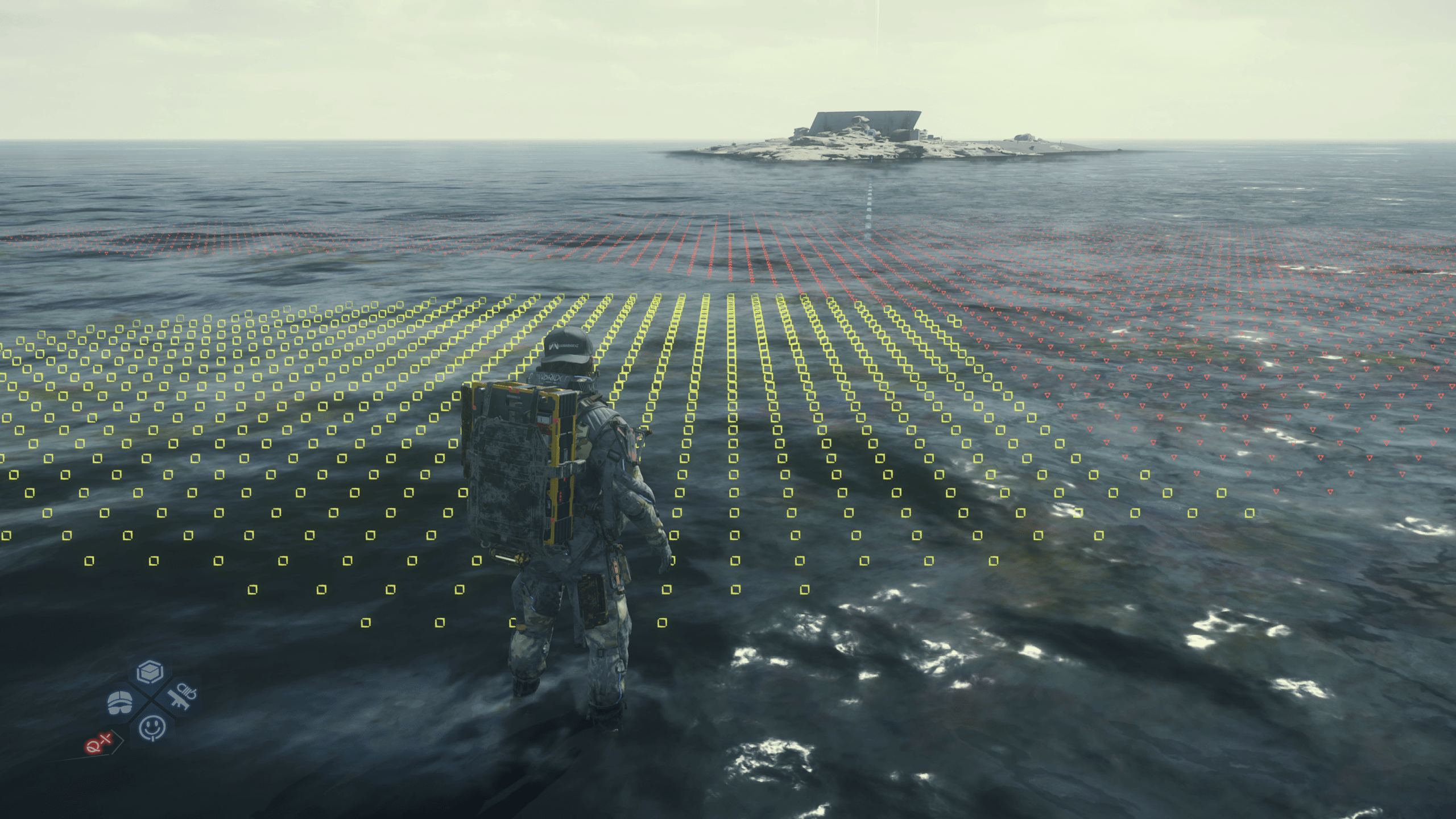 Image of what the scanner will look like as you scan the tar ocean leading to the Inventor. Yellow means walkable, red means the opposite.