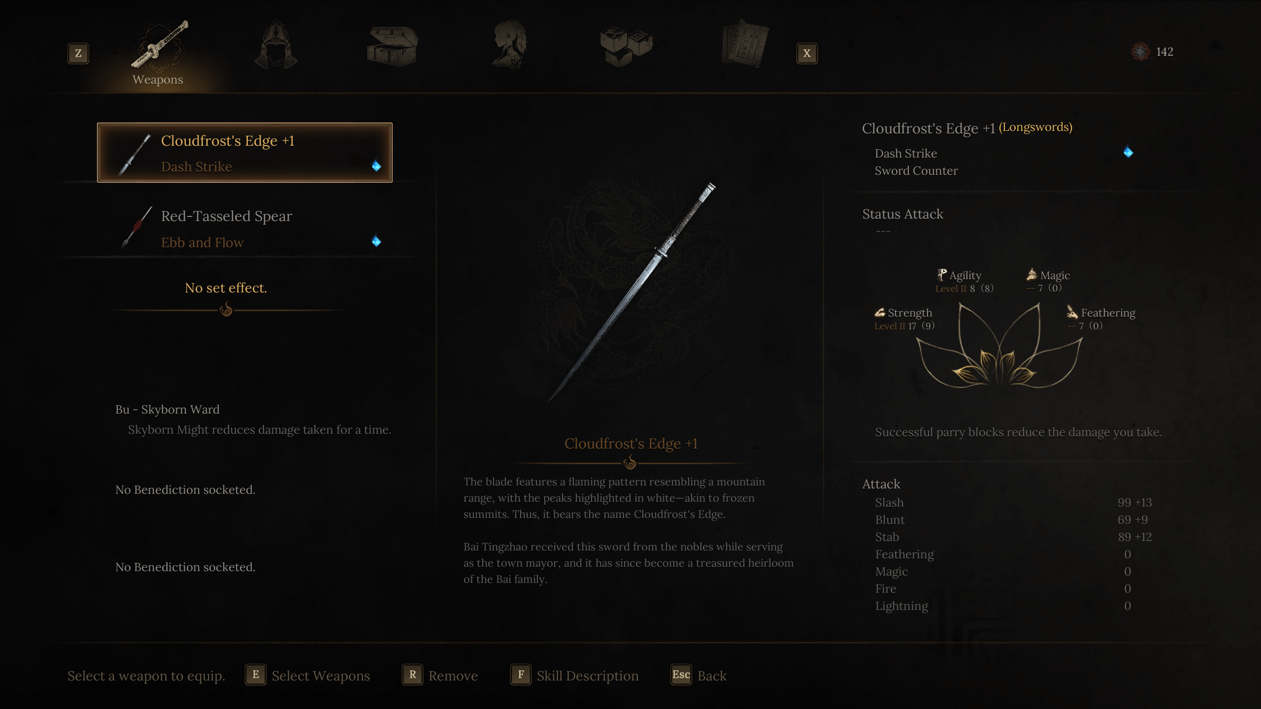 A menu shows weapons in Wuchang Fallen Feathers