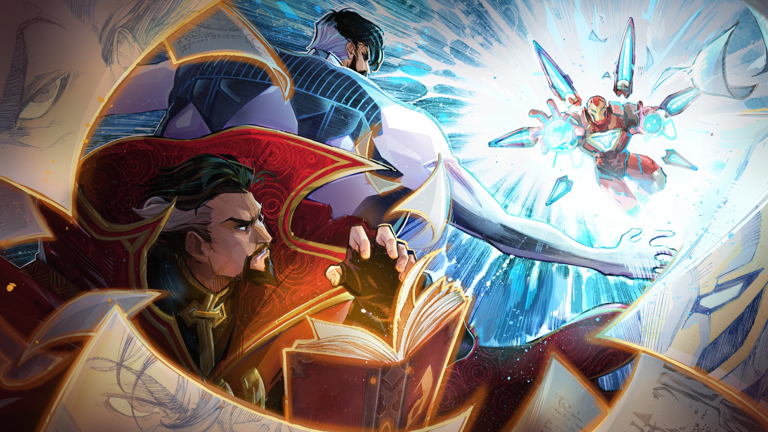 Dr Strange and Mister Fantastic facing off against Iron Man in Marvel Rivals