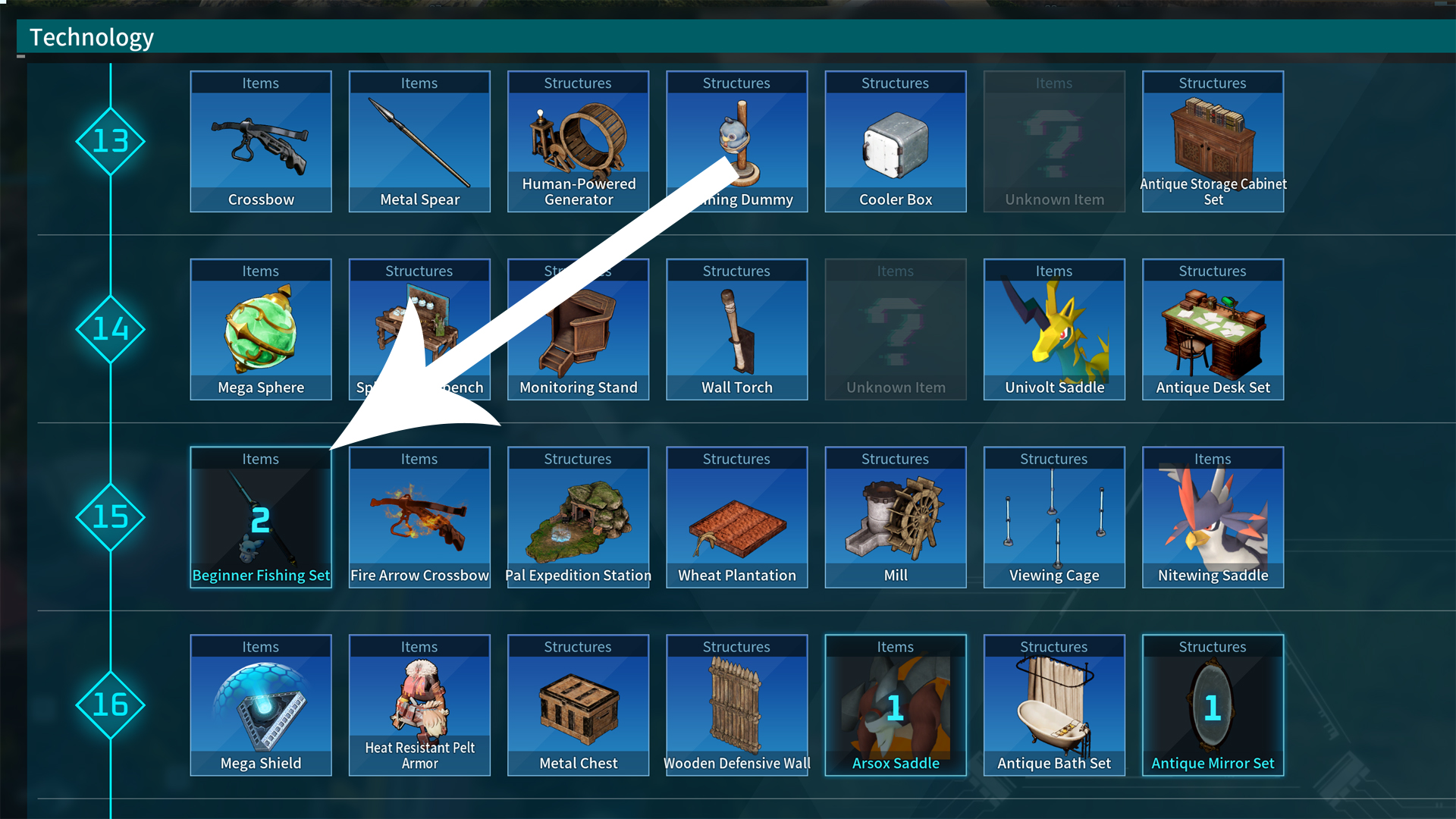 The Fishing Rod schematic in Palworld.