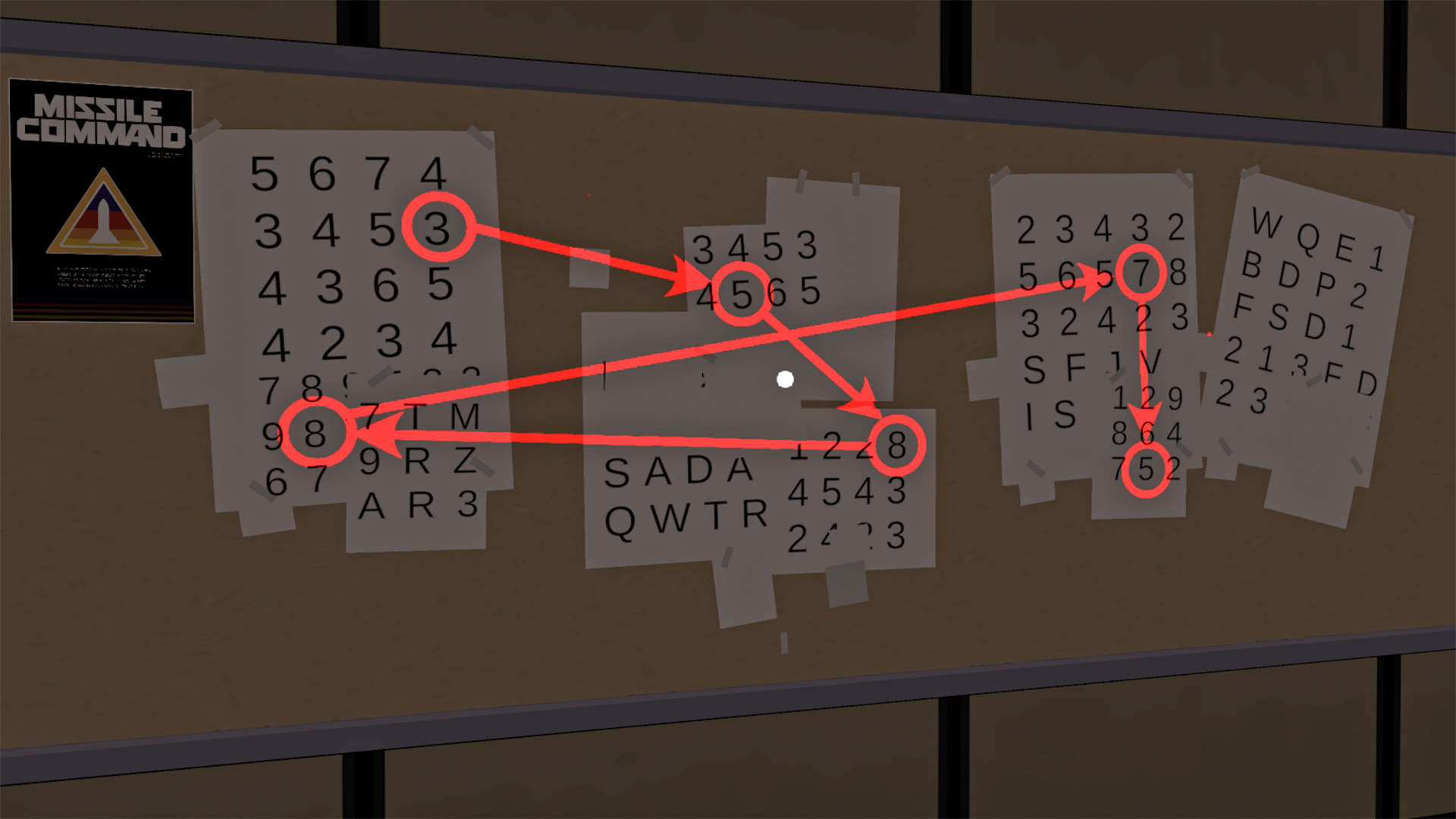 The keypad puzzle numbers in Missile Command Delta.