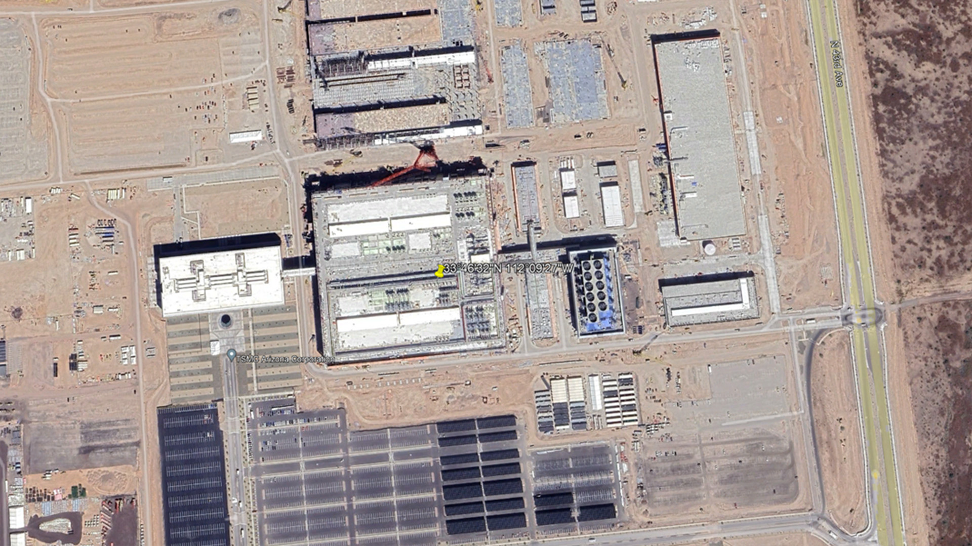 Google Earth images of TSMC's Fab 21 construction in Arizona over the span of two years.