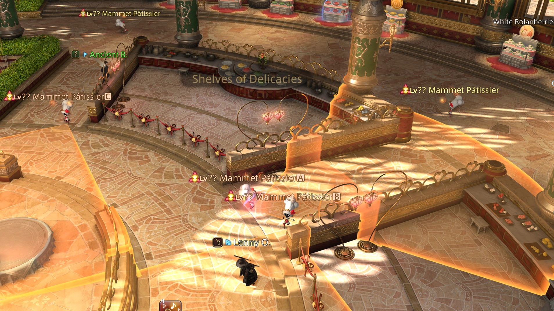 Final Fantasy 14 Valentine's Day instance, showing a mammet aiming their attack at the player