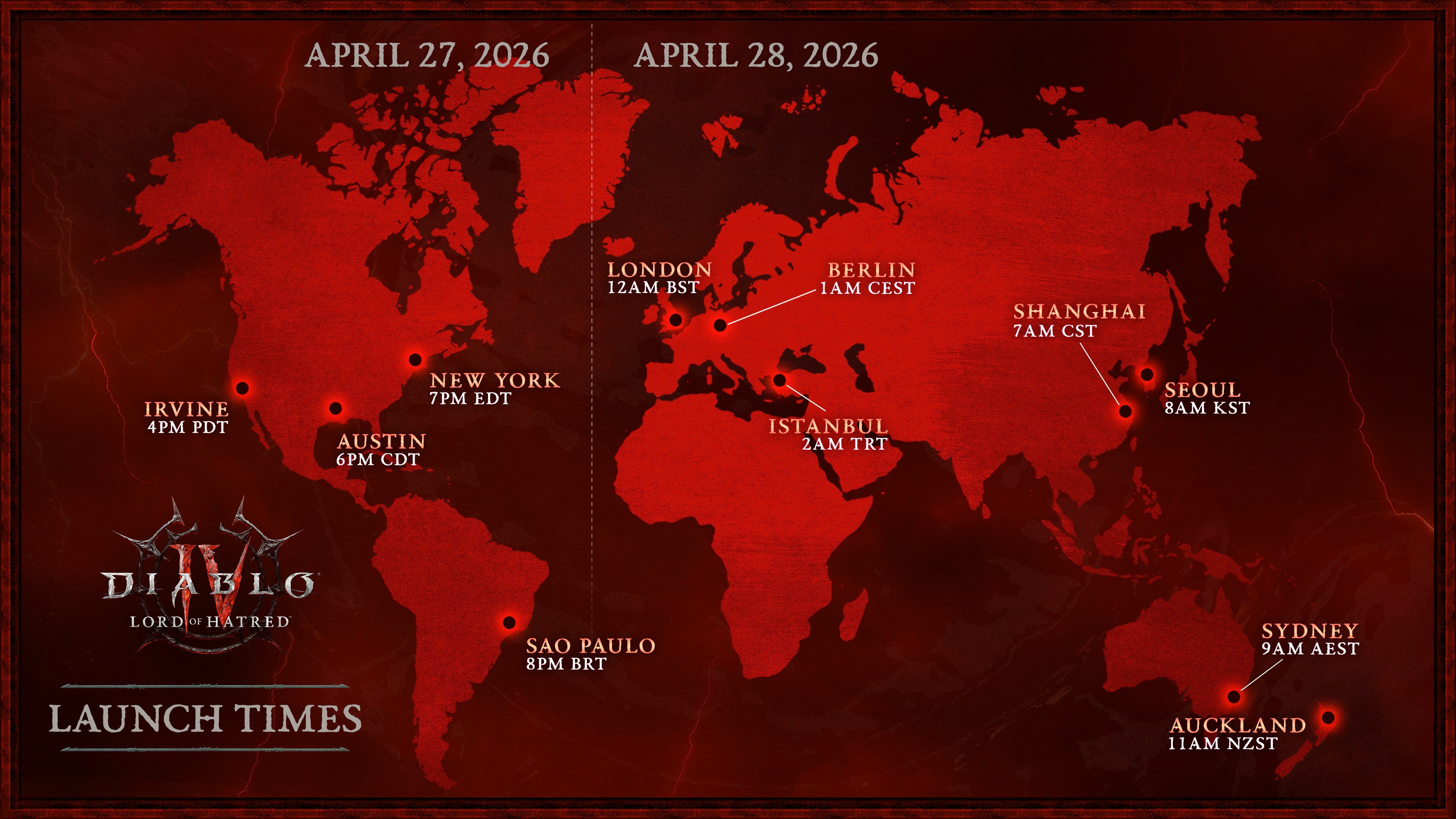 Diablo 4: Lord of Hatred release times