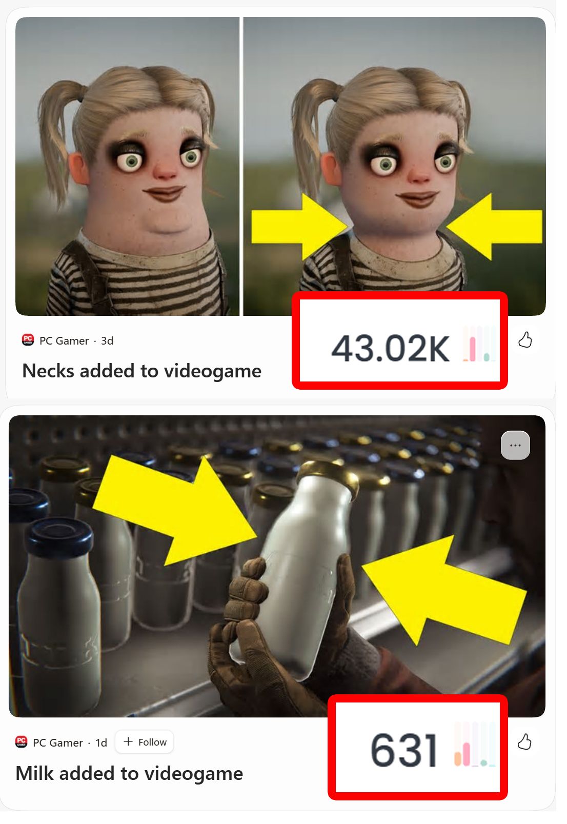 Necks vs Milk experiment proves gamers like necks, hate milk